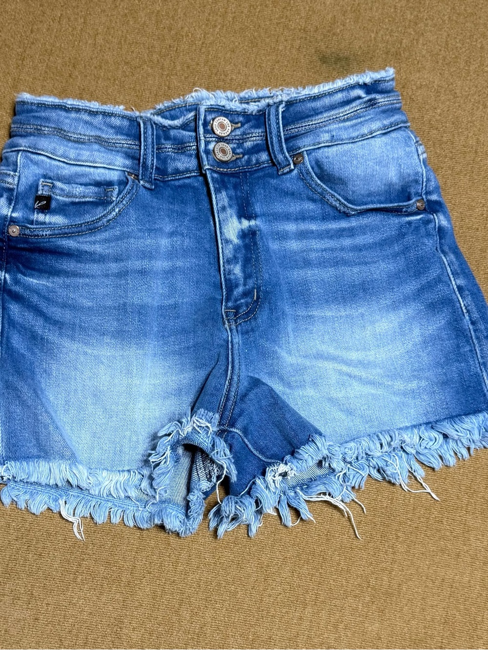 KanCan Medium Blue Frayed Hem Denim Shorts